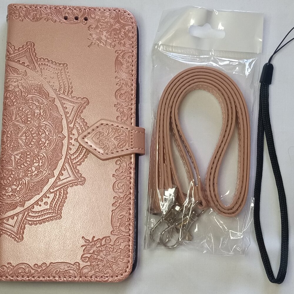 New Faux Leather Case Rose Gold for Samsung Galaxy S9 & S9+ W/Crossbody Lanyard